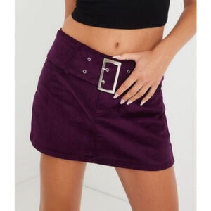 Garage Deep Purple Low Rise Corduroy Big Belted Mini Skirt Size M Y2K